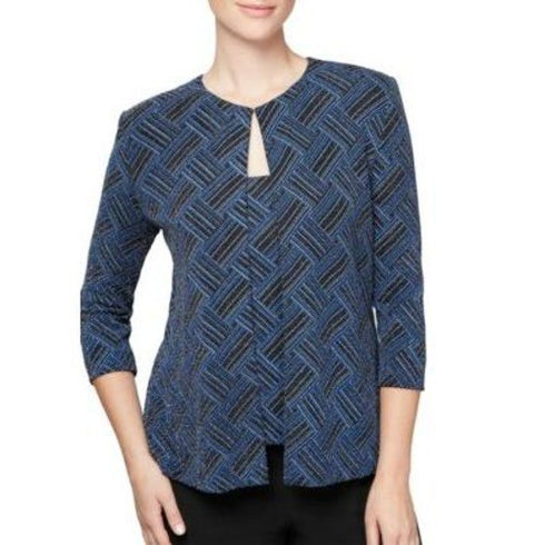 Alex Evenings Printed Jacket Black/Blue Women's Size Small
